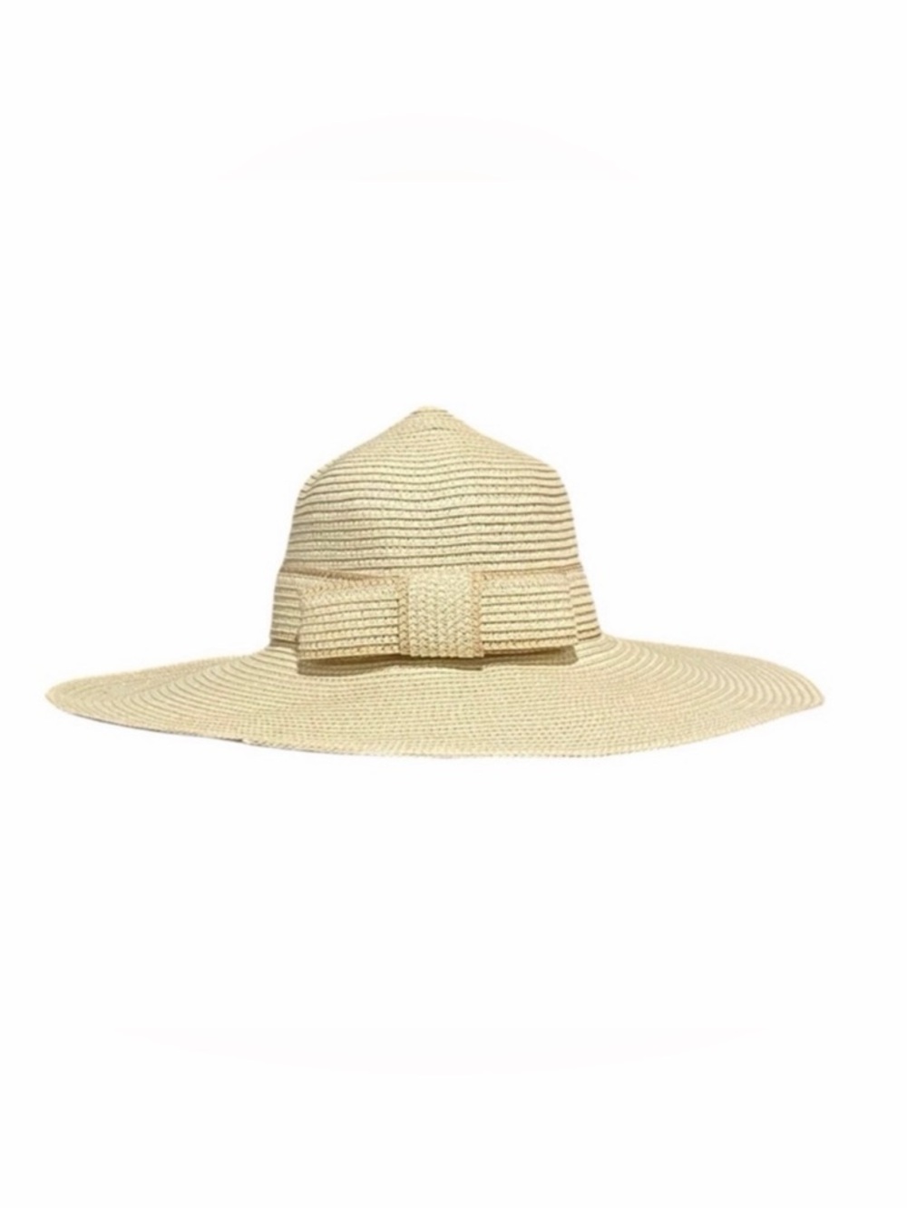 Cream & Tan Wide-Brim Straw Summer Hat with Bow. Perfect Condition.